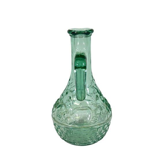 Vintage Oil Decanter - Green Glass Bottle - Fruit Basket Design - W/ Pour Spout - Picture 5 of 8